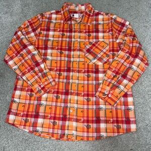 Women's Orange and Red Plaid Button Down Shirt
